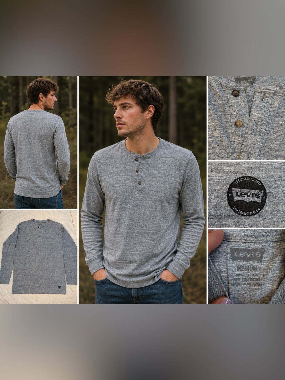 Levi’s Gray Space Dye Long Sleeve Henley Shirt Men’s M
